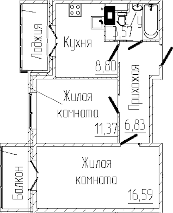 2-комнатная квартира 50.04 м², 5/8 эт., ЖК «SERTOLOVO PARK»
